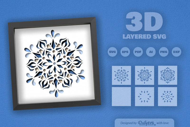 Winter Snowflake Mandala Papercut SVG Bundle - CraftNest - Digital Crafting and Art