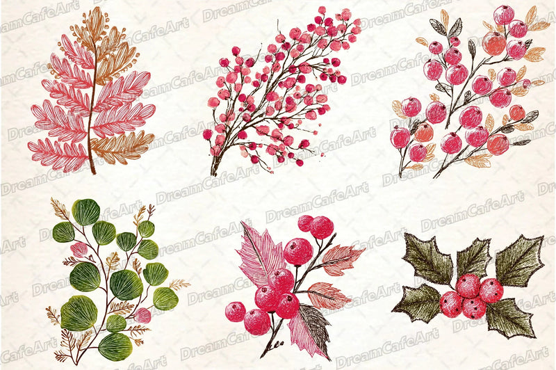 Winter & Fall Floral Elements Clipart Bundle - CraftNest - Digital Crafting and Art