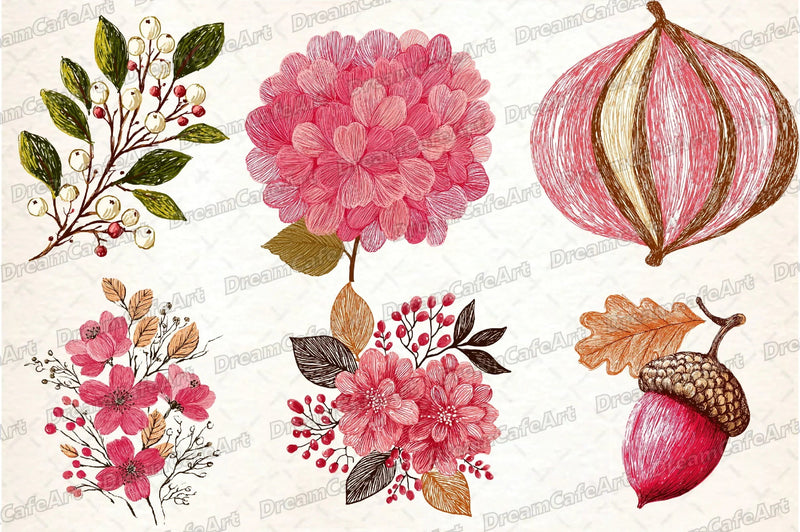 Winter & Fall Floral Elements Clipart Bundle - CraftNest - Digital Crafting and Art