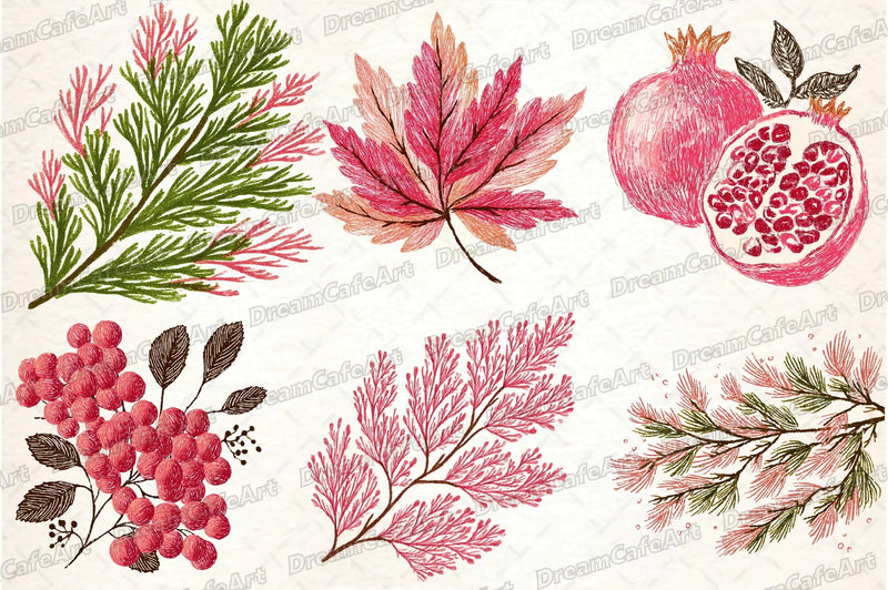Winter & Fall Floral Elements Clipart Bundle - CraftNest - Digital Crafting and Art