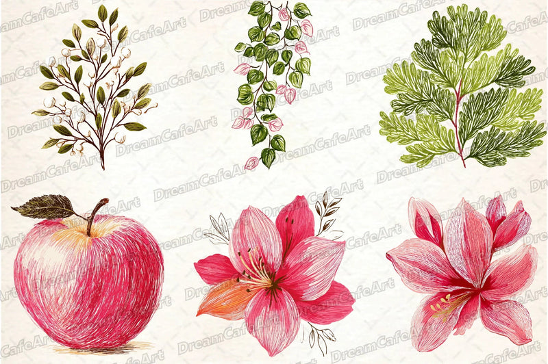Winter & Fall Floral Elements Clipart Bundle - CraftNest - Digital Crafting and Art