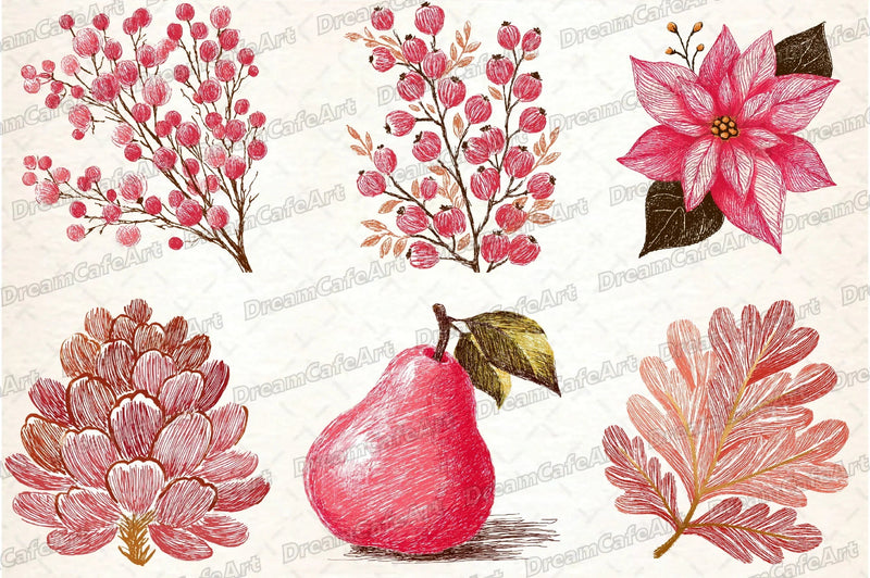 Winter & Fall Floral Elements Clipart Bundle - CraftNest - Digital Crafting and Art