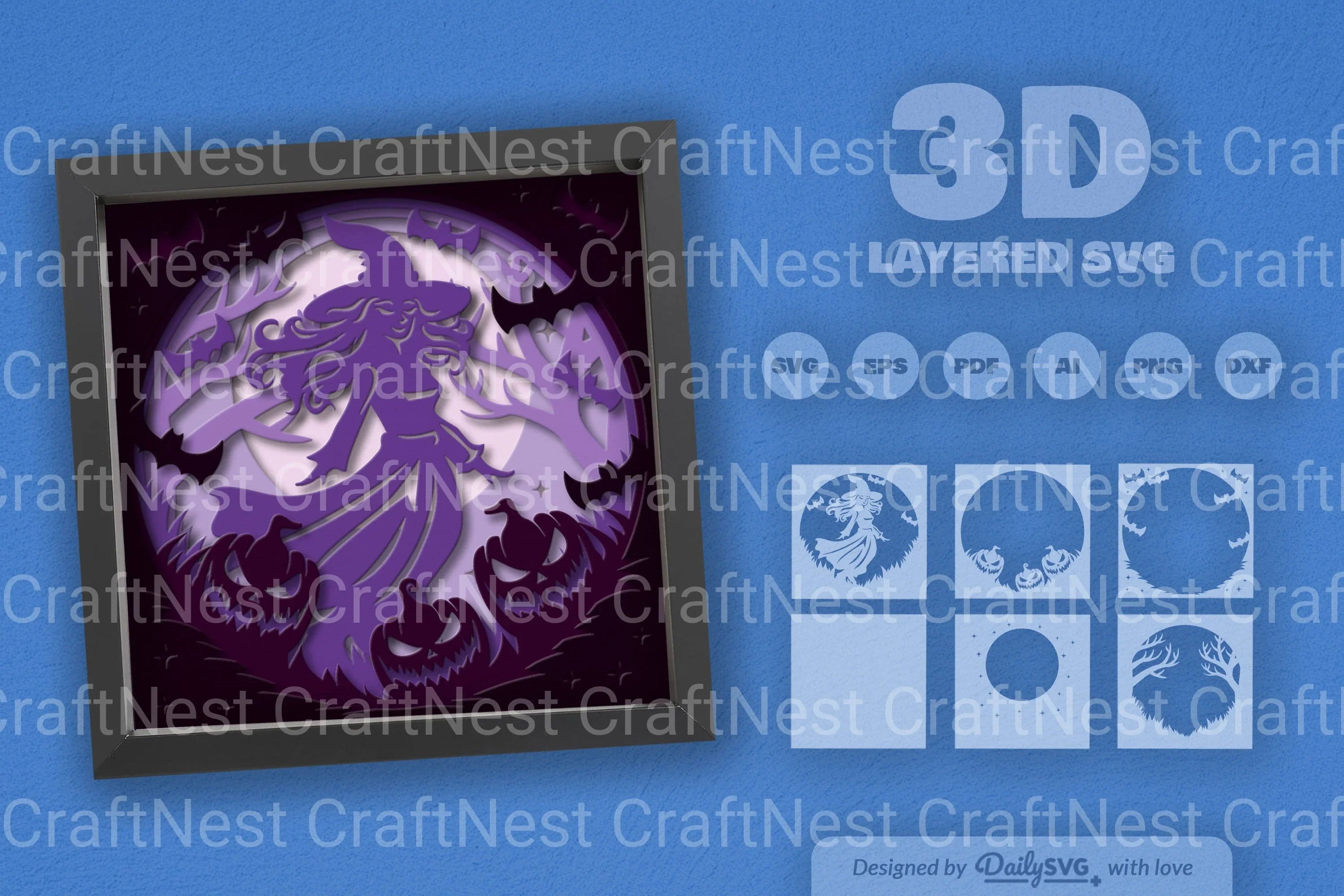 Witch in Halloween Night Papercut SVG Bundle