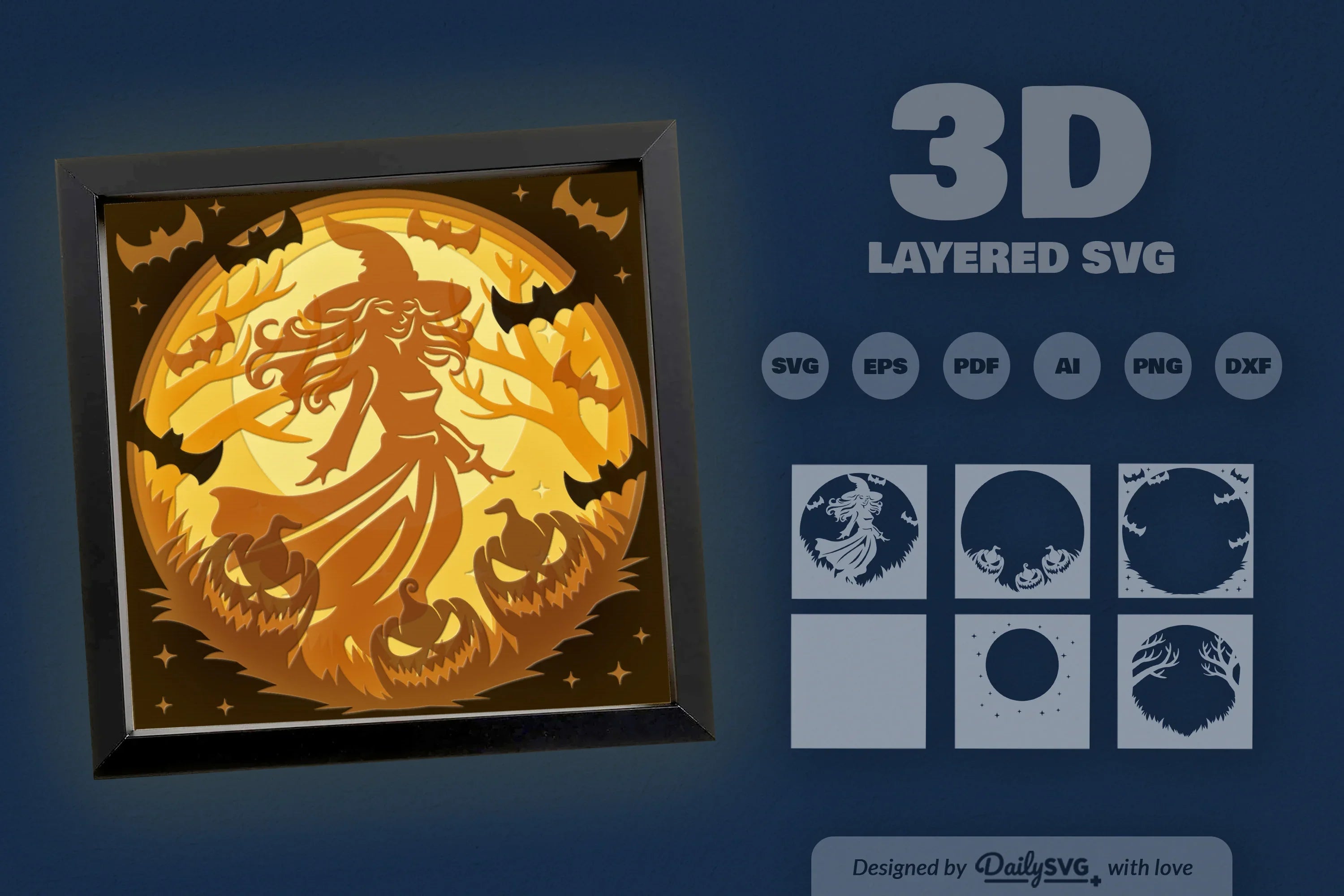 Witch in Halloween Night Papercut SVG Bundle - CraftNest - Digital Crafting and Art