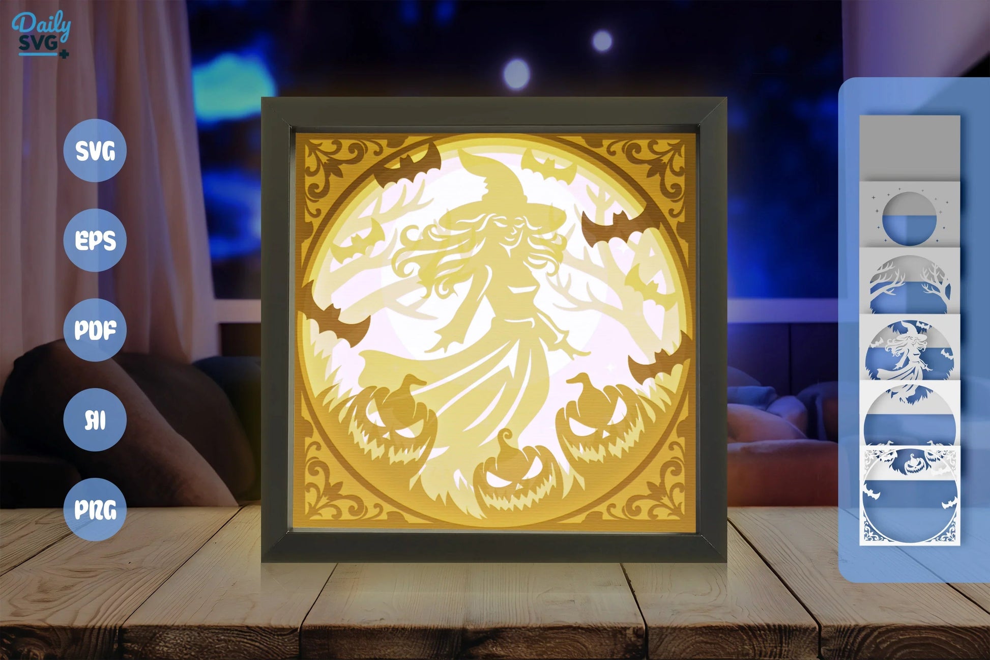Witch in Halloween Night Scene White Papercut SVG Bundle - CraftNest - Digital Crafting and Art