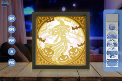 Witch in Halloween Night Scene White Papercut SVG Bundle - CraftNest - Digital Crafting and Art