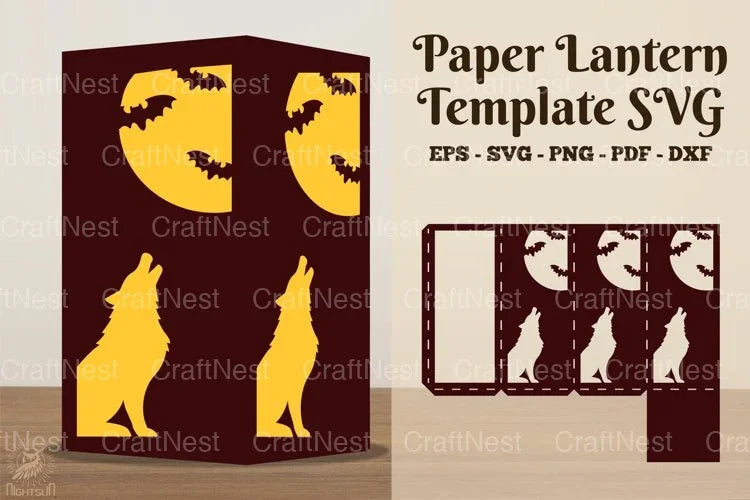 Wolf Night Paper Lantern Template SVG Clipart - CraftNest - Digital Crafting and Art