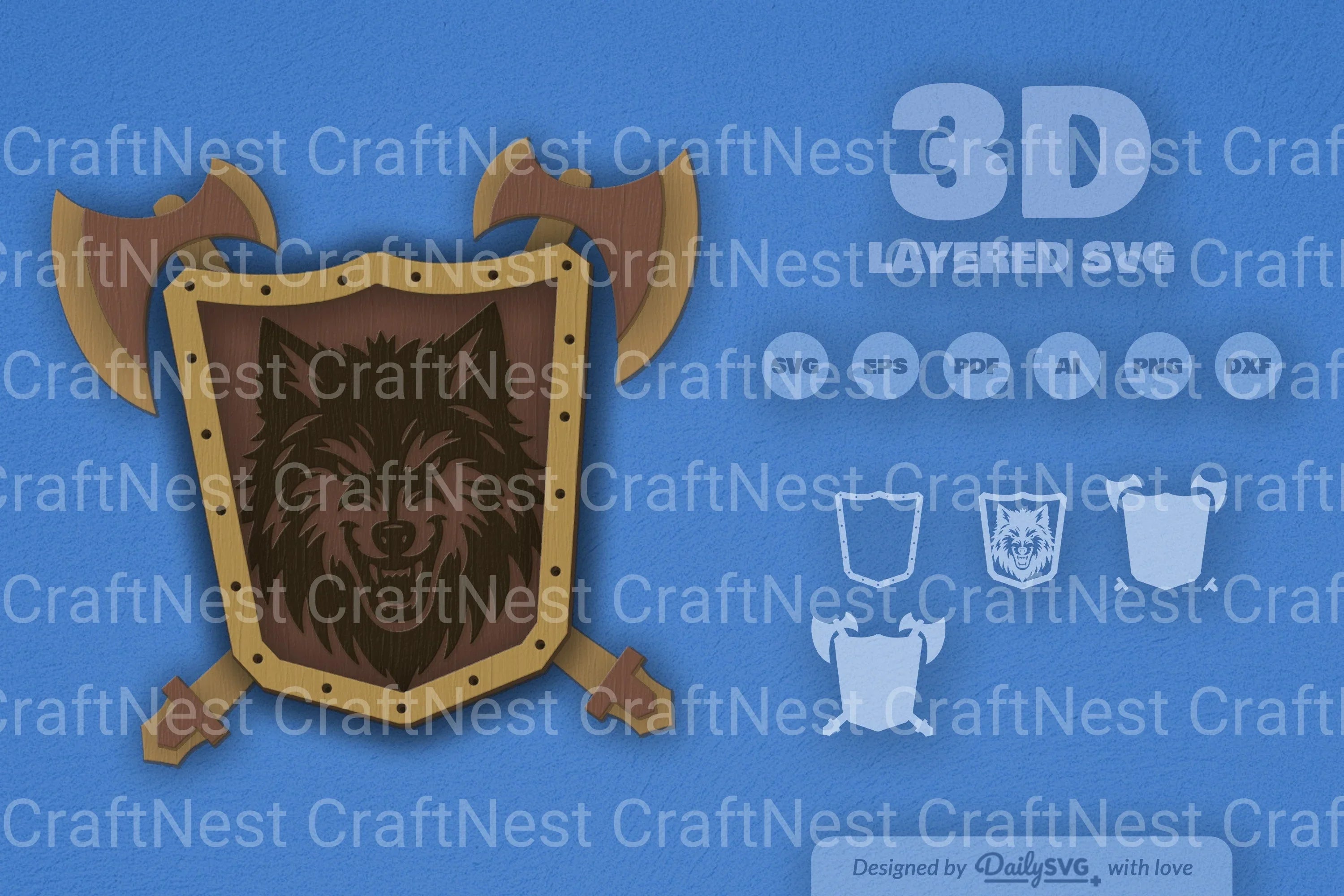 Wolf Shield Laser Cut SVG Bundle