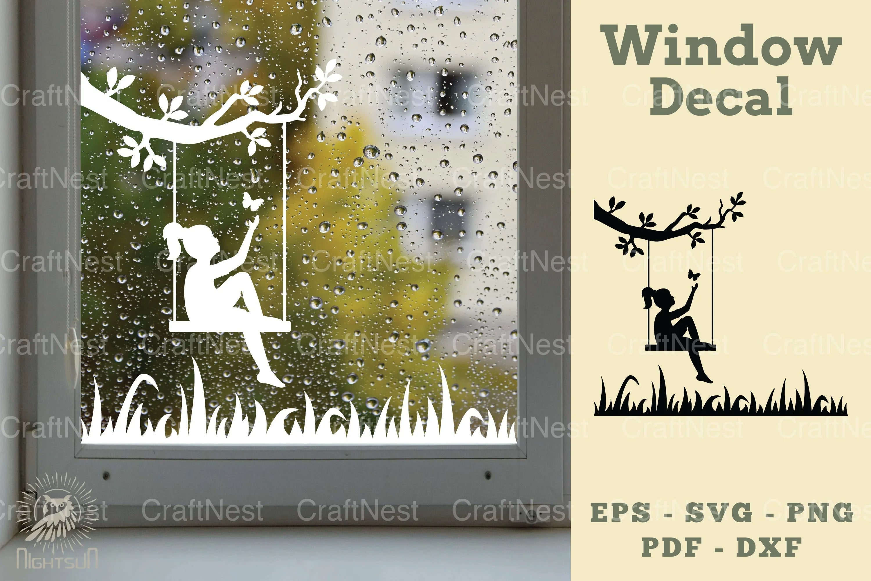 Elegant Woman on Swing Window Decal Clipart Bundle - CraftNest - Digital Crafting and Art
