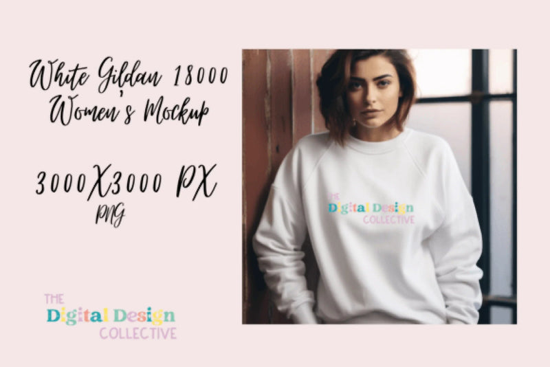 Women's White Gildan Sweater Mockup - CraftNest - Digital Crafting and Art