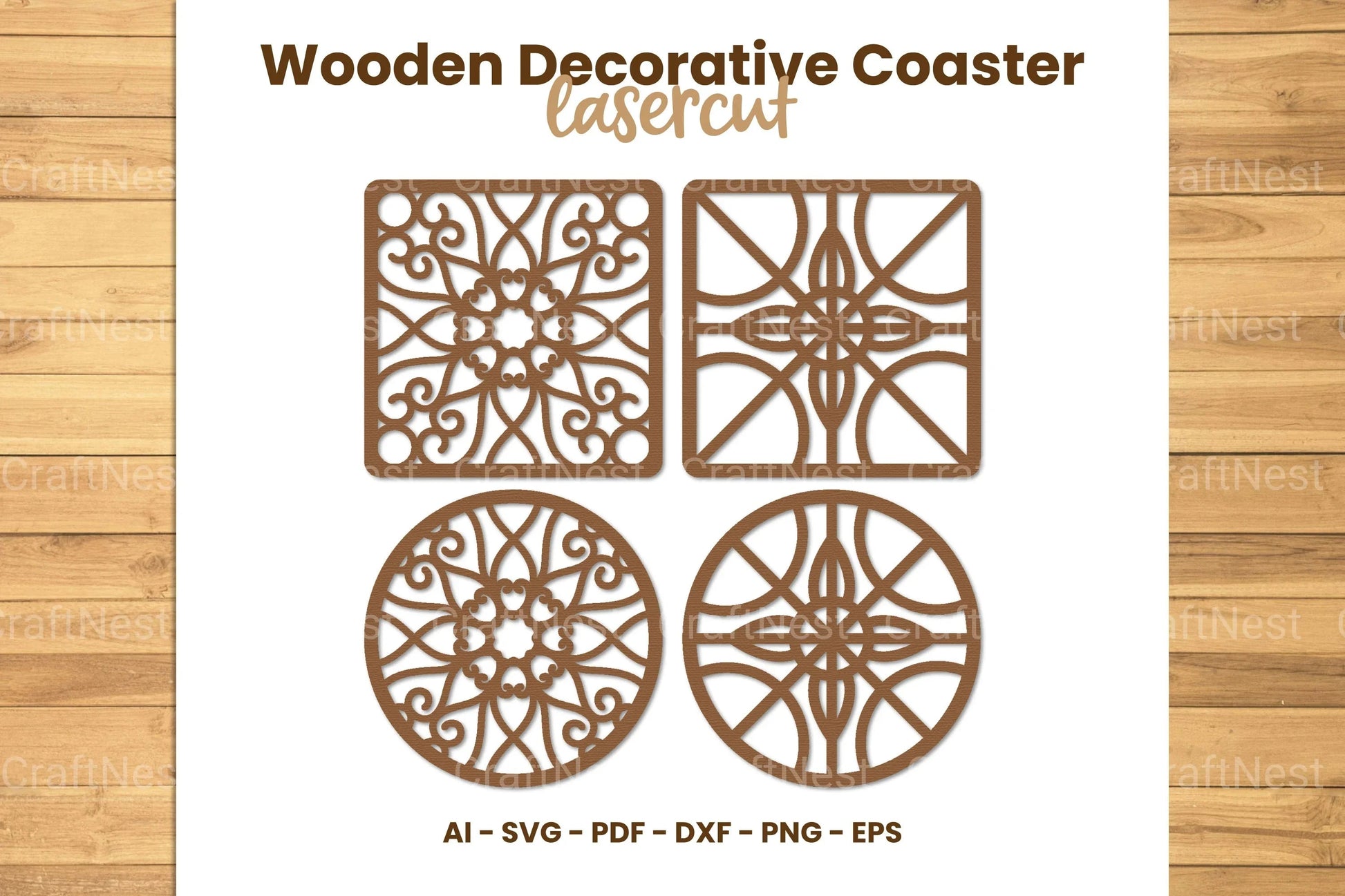 Wooden Decorative Coaster Lasercut SVG Bundle - CraftNest - Digital Crafting and Art