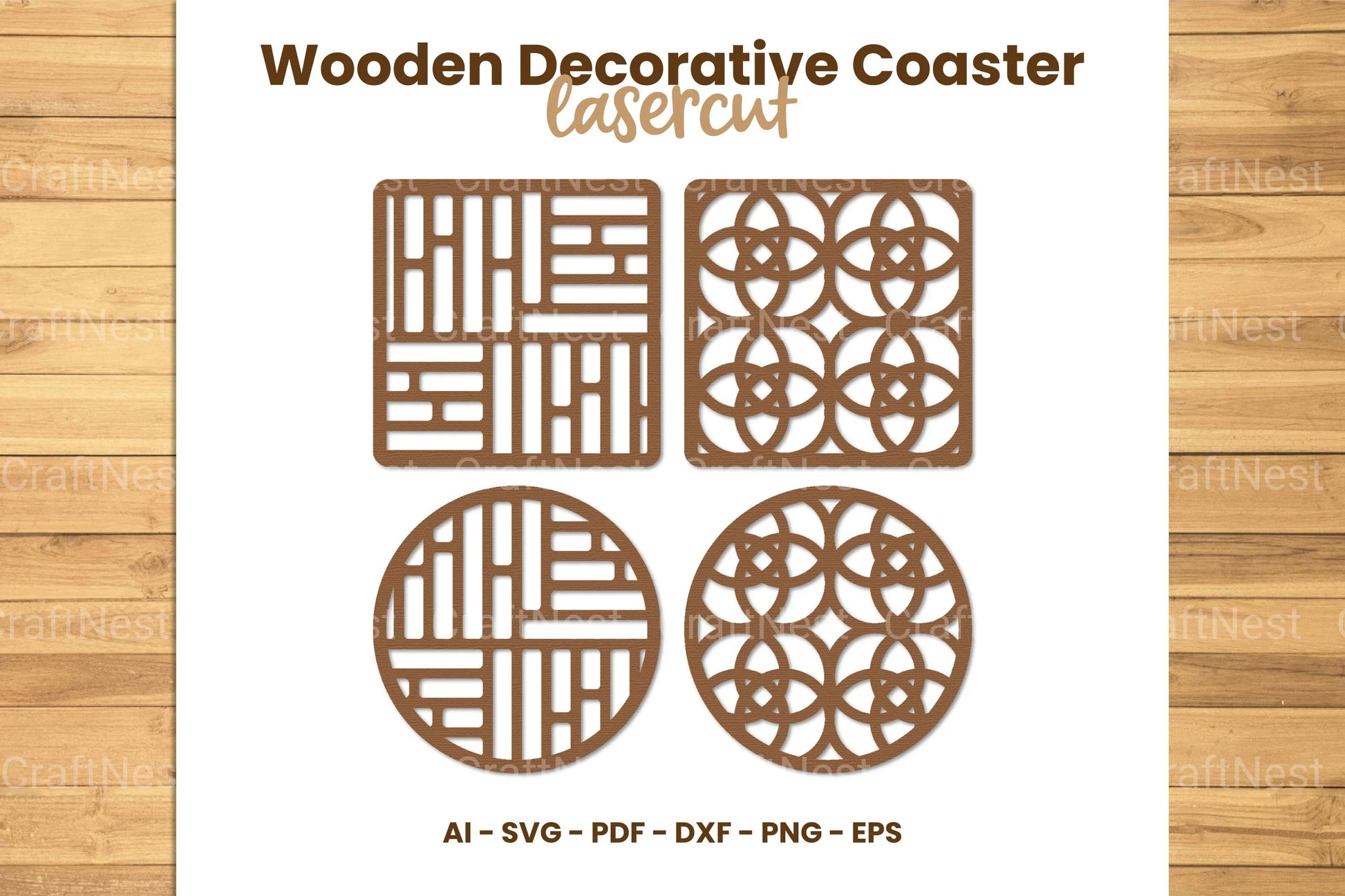 Wooden Decorative Coaster Lasercut SVG Bundle - CraftNest - Digital Crafting and Art