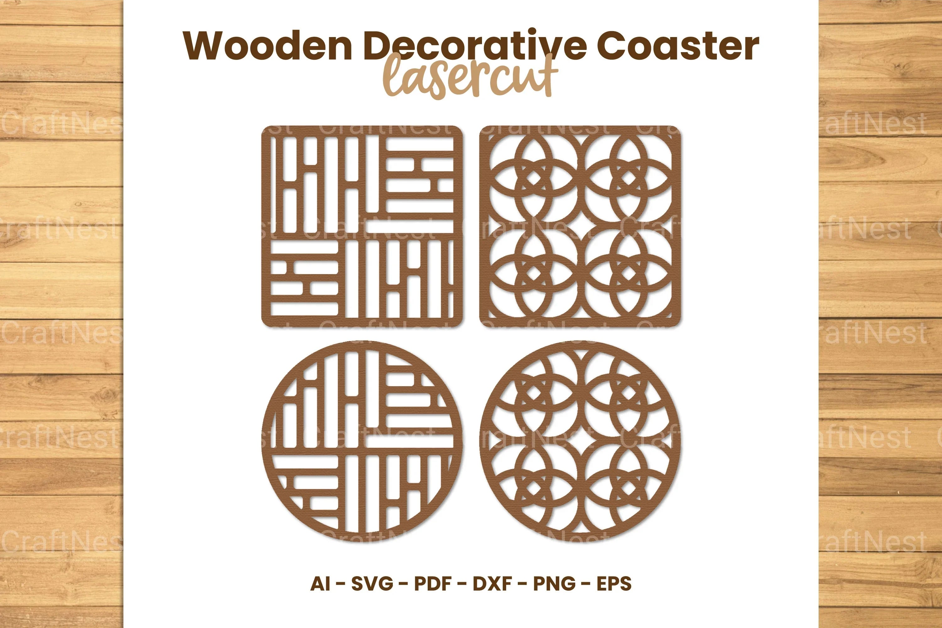 Wooden Decorative Coaster Lasercut SVG Bundle - CraftNest - Digital Crafting and Art