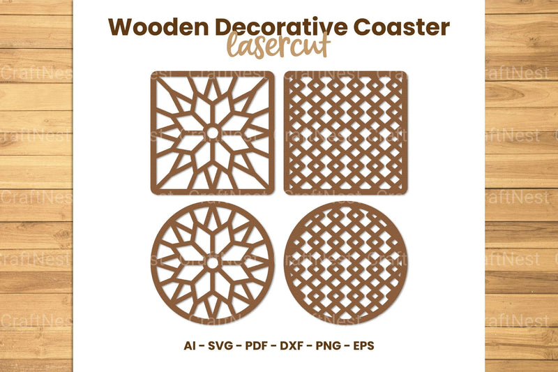 Wooden Decorative Coaster Lasercut SVG Bundle - CraftNest - Digital Crafting and Art