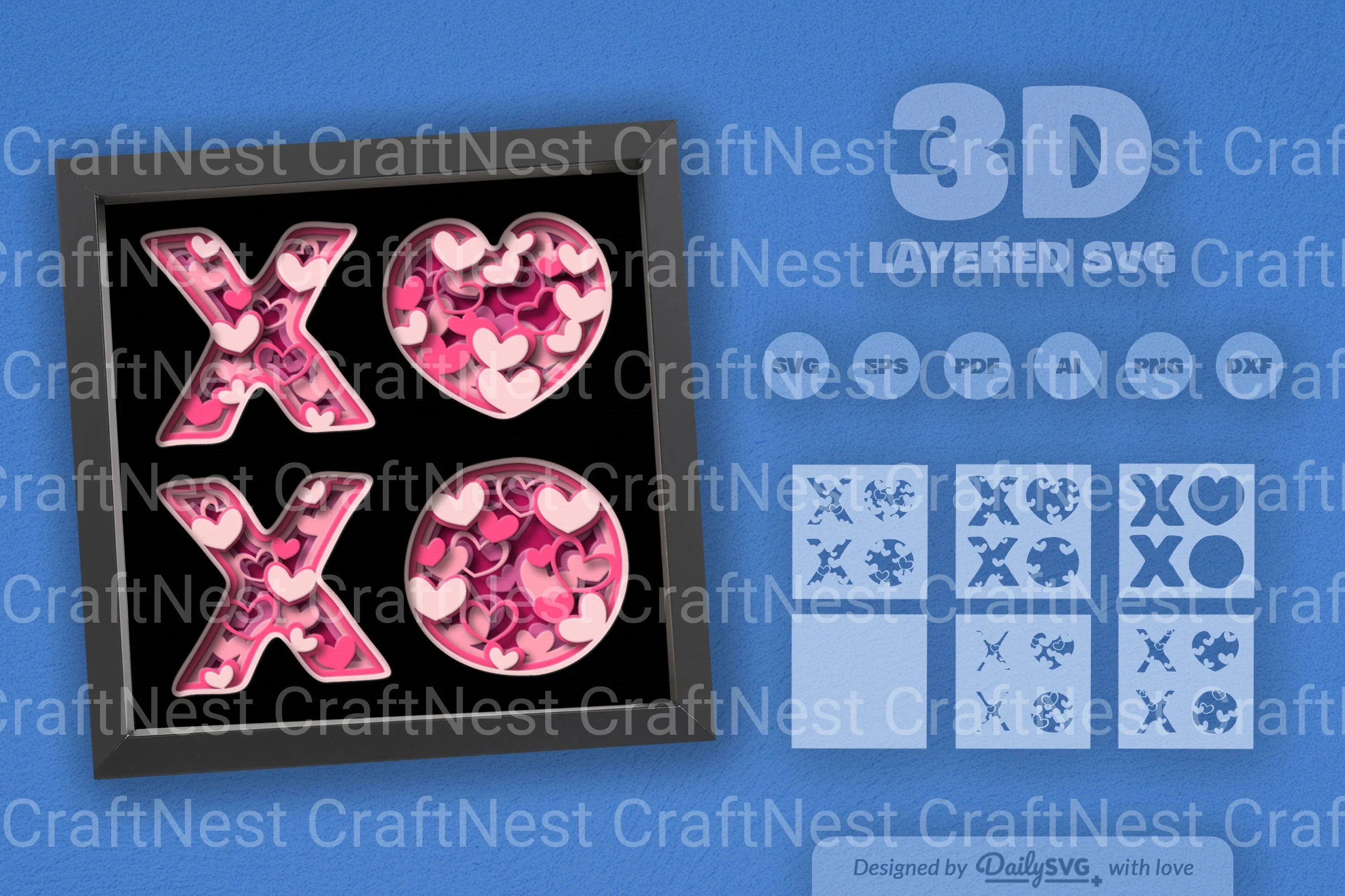 Xoxo Valentine Heart Papercut SVG Bundle