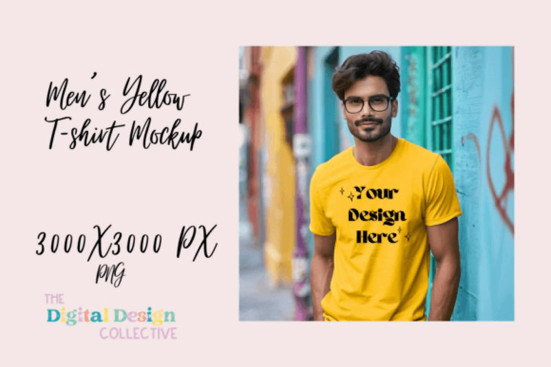 Men's Yellow Bella Canvas 3001 T-Shirt Mockup - CraftNest - Digital Crafting and Art