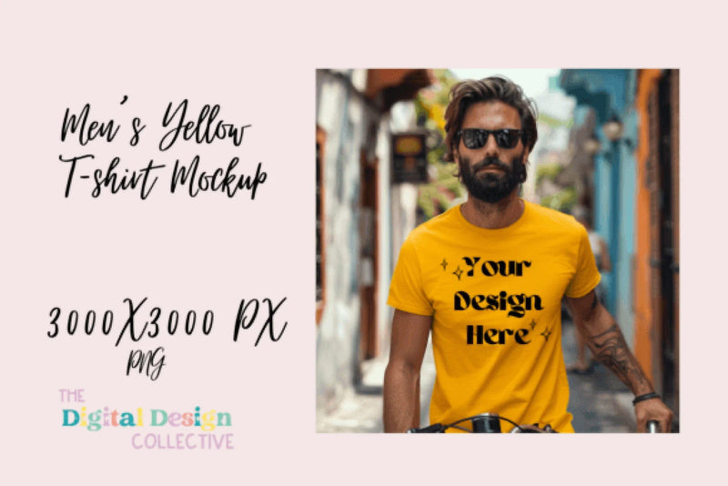 Men's Yellow Bella Canvas 3001 T-Shirt Mockup - CraftNest - Digital Crafting and Art
