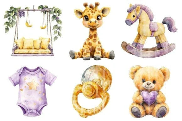 Yellow Light Lilac Baby Nursery Clipart Bundle - CraftNest - Digital Crafting and Art