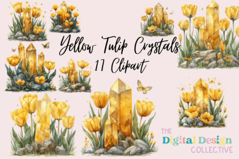 Yellow Tulip Crystal Clipart Bundle - CraftNest - Digital Crafting and Art