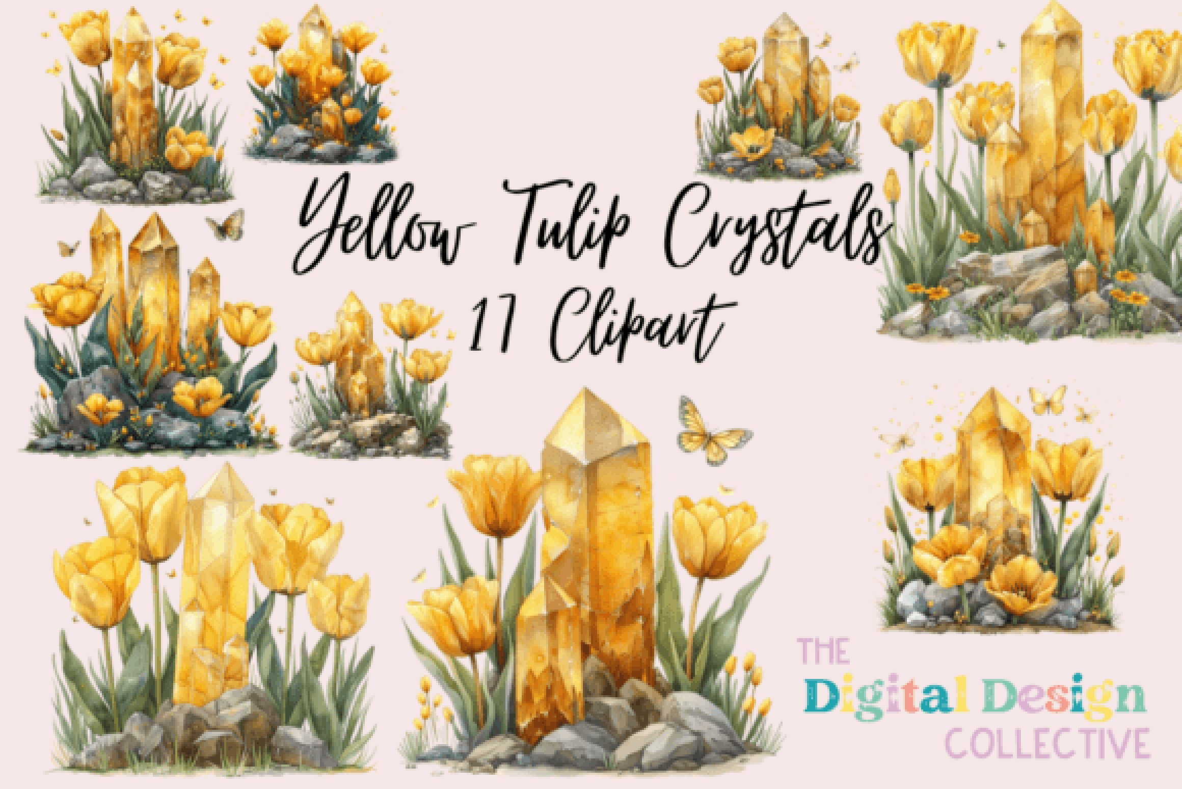 Yellow Tulip Crystal Clipart Bundle