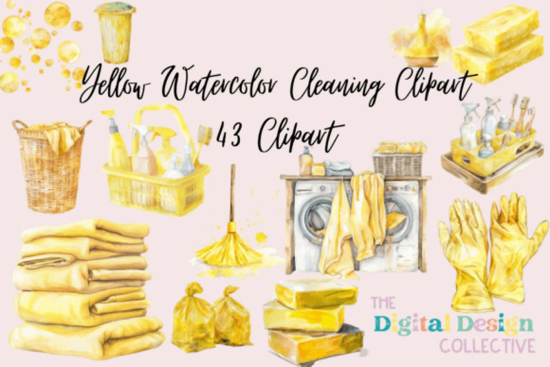 Yellow Cleaning Clipart Bundle - CraftNest - Digital Crafting and Art
