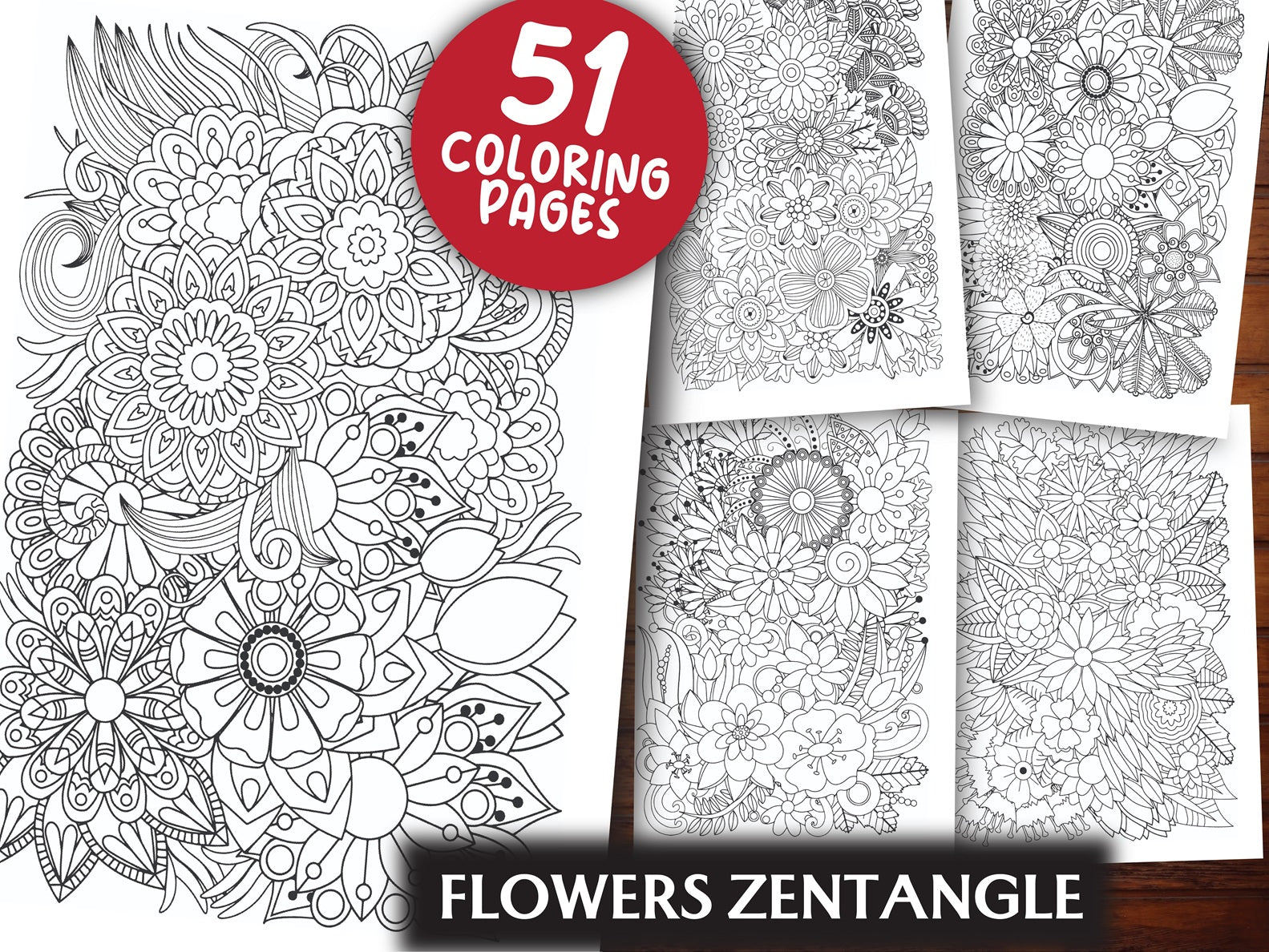 Flowers Zentangle Coloring Book