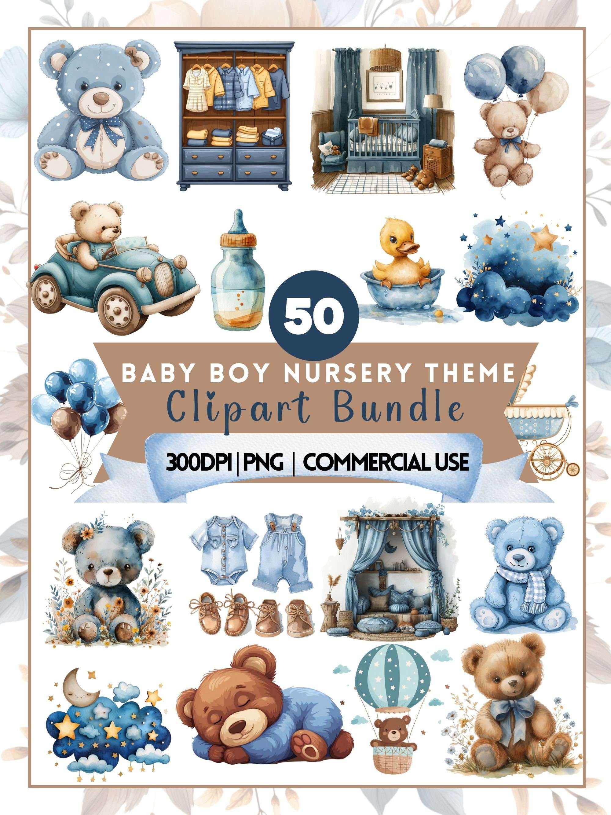 Blue Boy Baby Shower Floral Clipart - CraftNest - Digital Crafting and Art