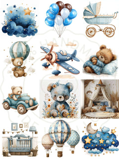 Blue Boy Baby Shower Floral Clipart - CraftNest - Digital Crafting and Art