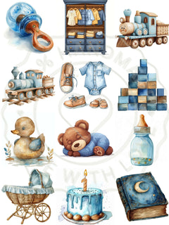 Blue Boy Baby Shower Floral Clipart - CraftNest - Digital Crafting and Art