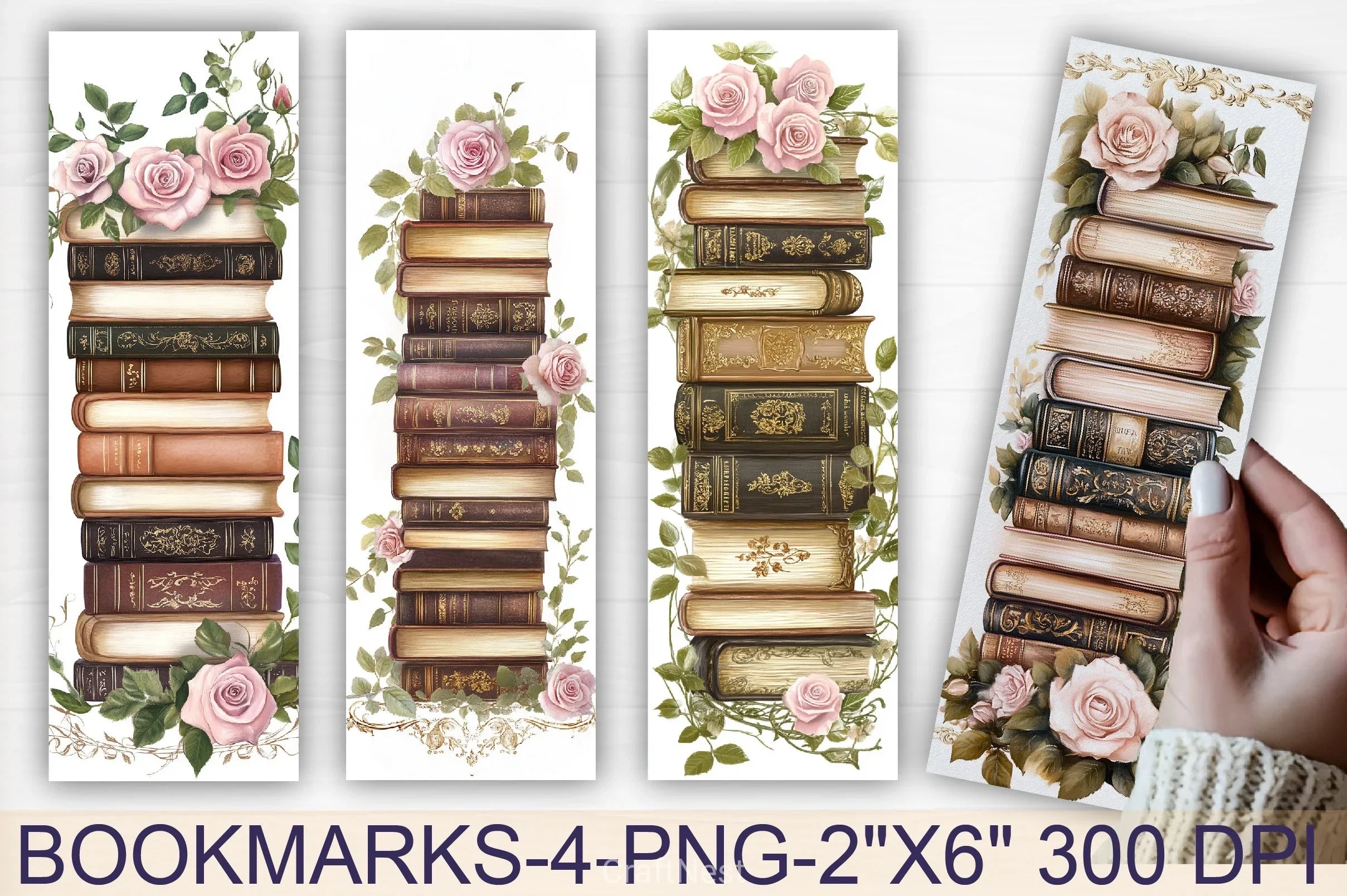 Book Stack & Floral Bookmarks Junk Journal - CraftNest - Digital Crafting and Art