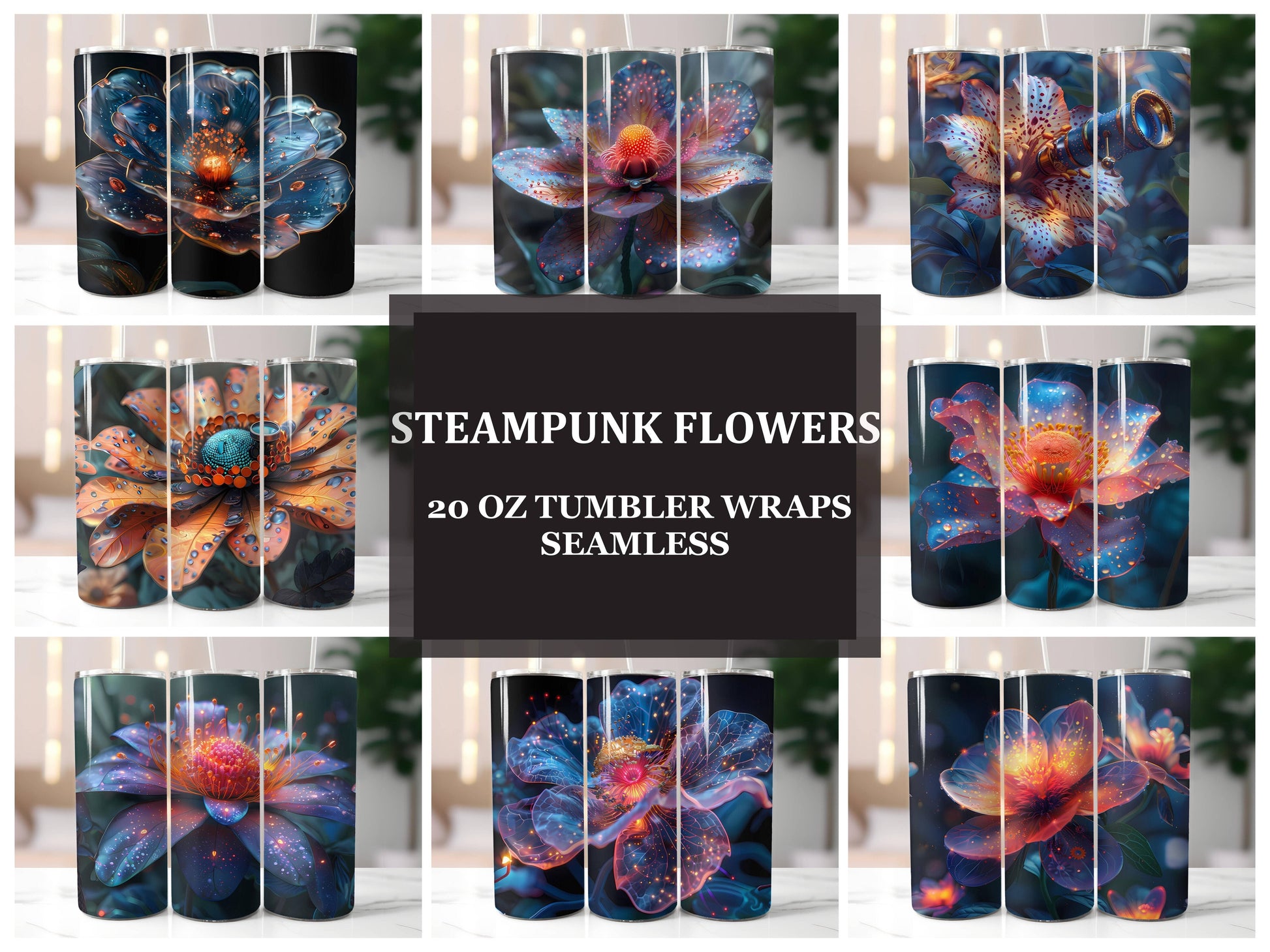 Steampunk Flowers Tumbler Wrap - CraftNest - Digital Crafting and Art