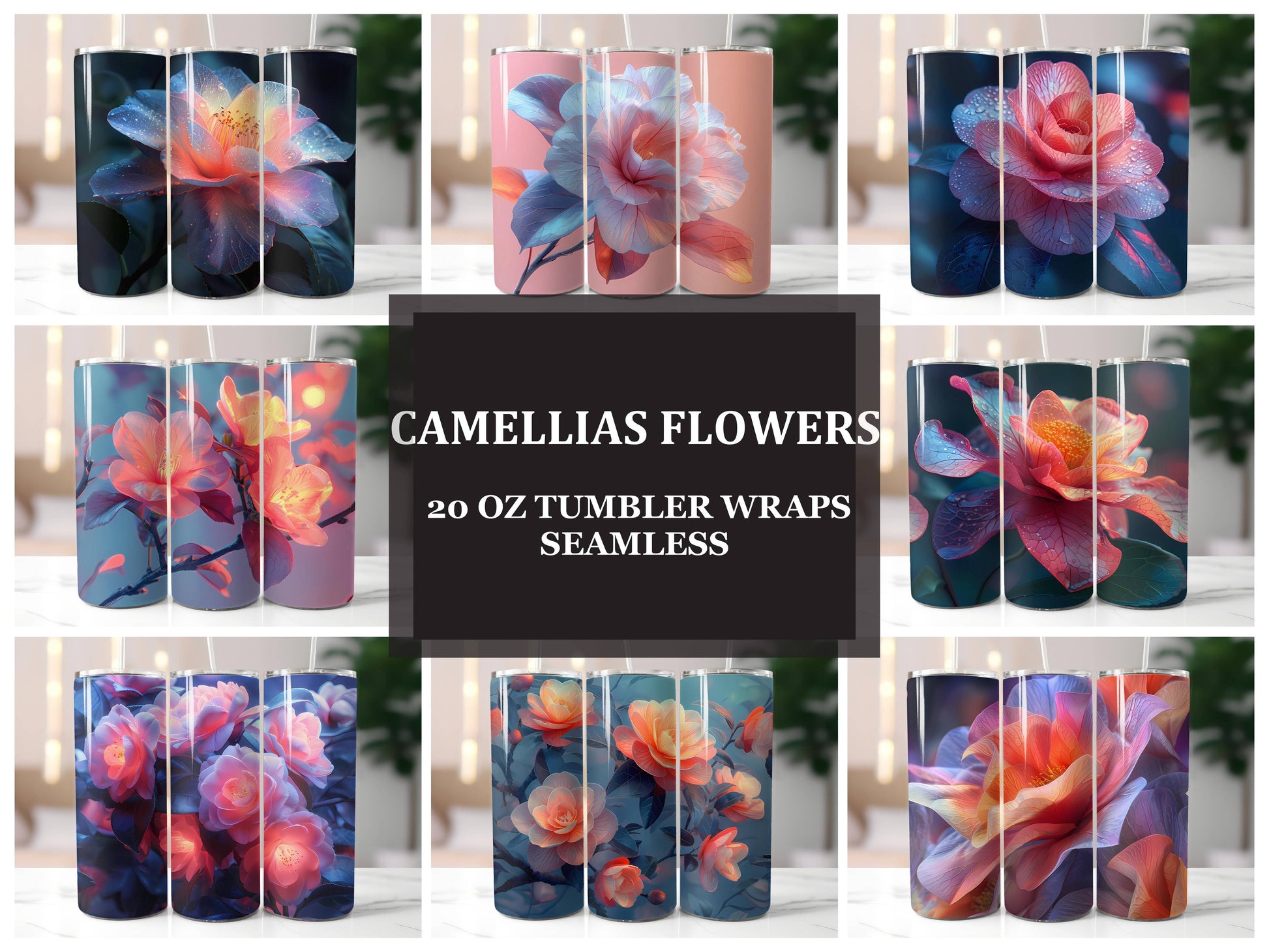 Camellias Flowers Tumbler Wrap - CraftNest - Digital Crafting and Art