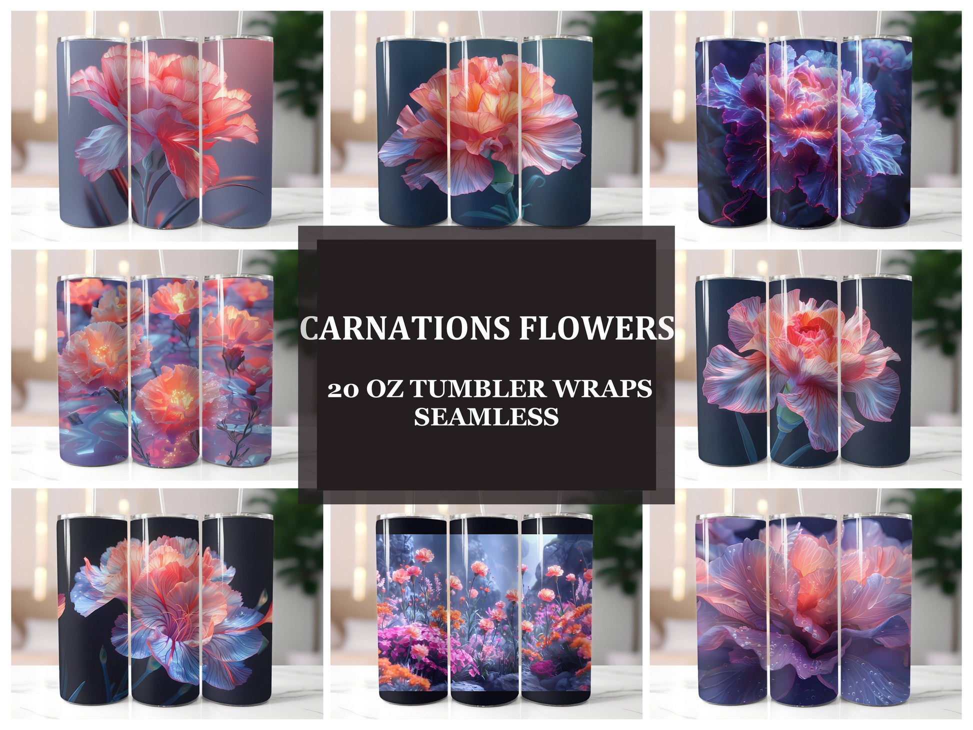 Carnations Flowers Tumbler Wrap - CraftNest - Digital Crafting and Art