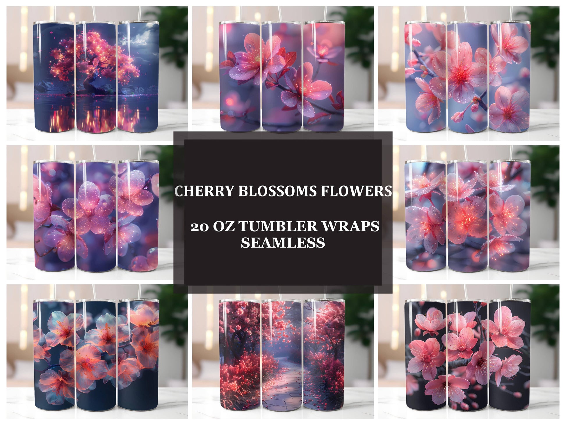 Cherry Blossoms Flowers Tumbler Wrap - CraftNest - Digital Crafting and Art