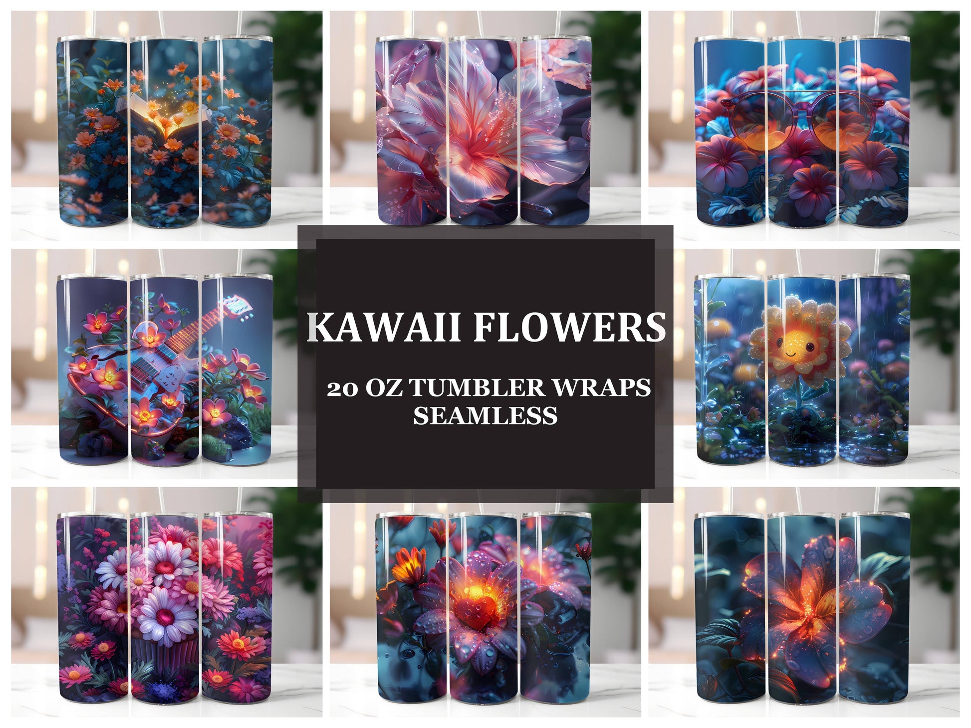 Kawaii Flowers Tumbler Wrap - CraftNest - Digital Crafting and Art