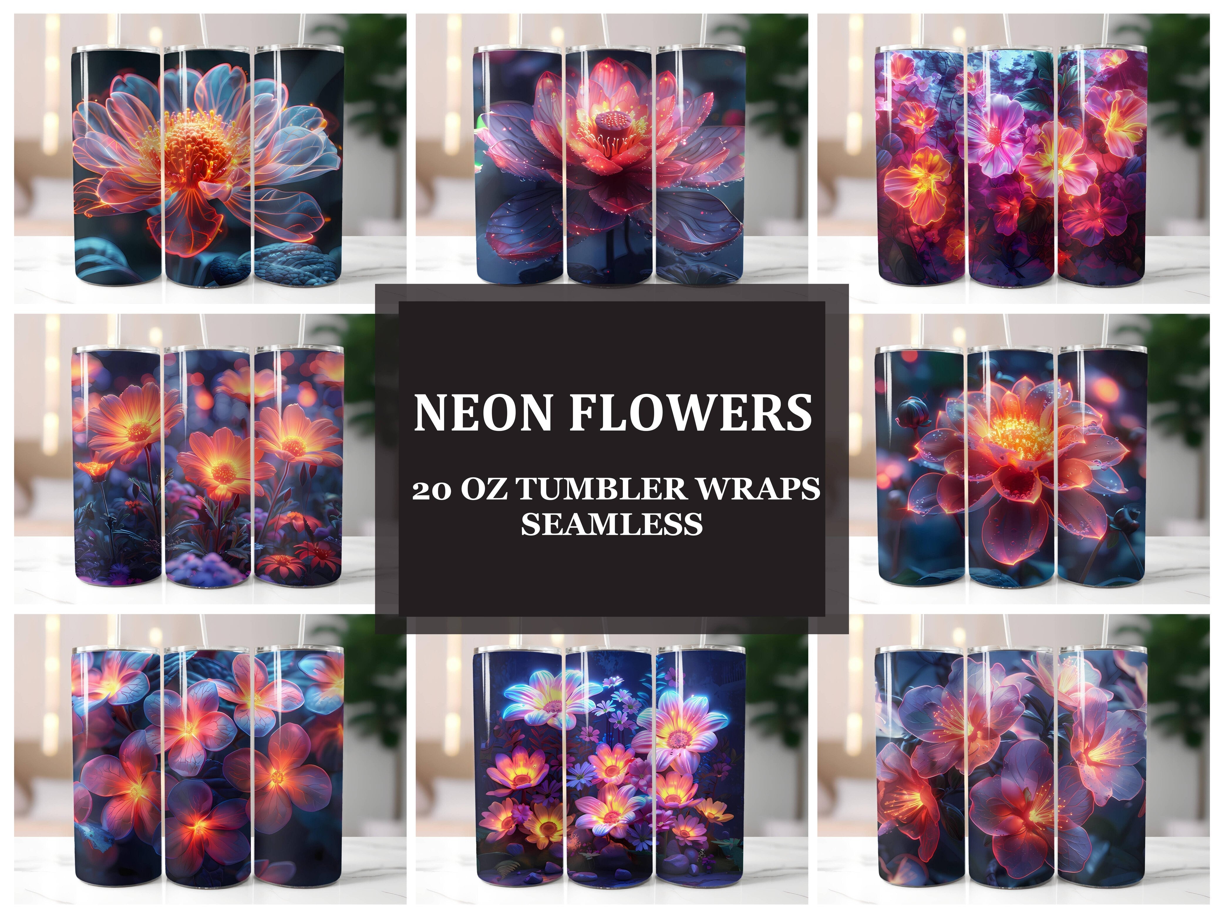 Neon Flowers Tumbler Wrap - CraftNest - Digital Crafting and Art