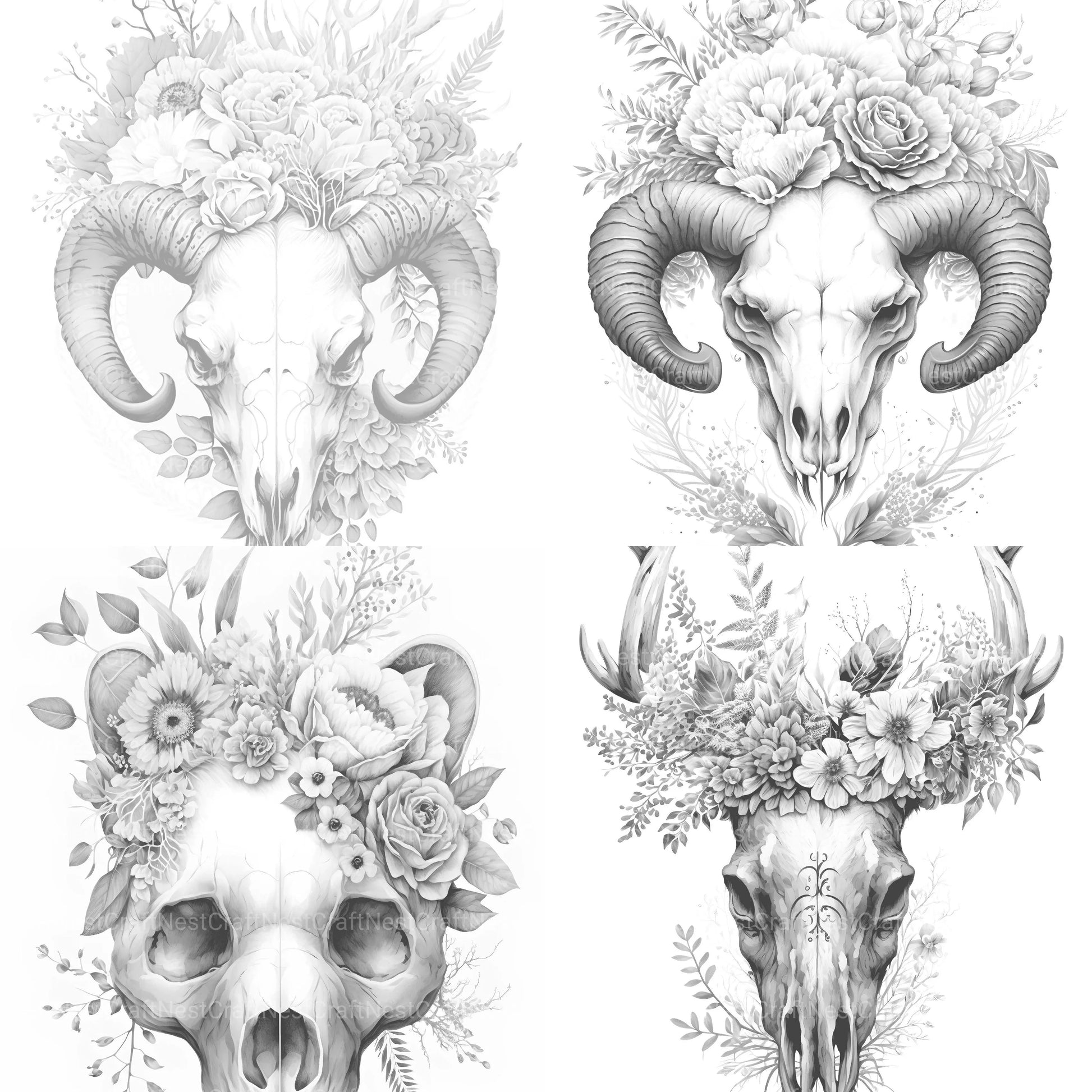 Floral Skull Coloring Book - CraftNest - Digital Crafting and Art