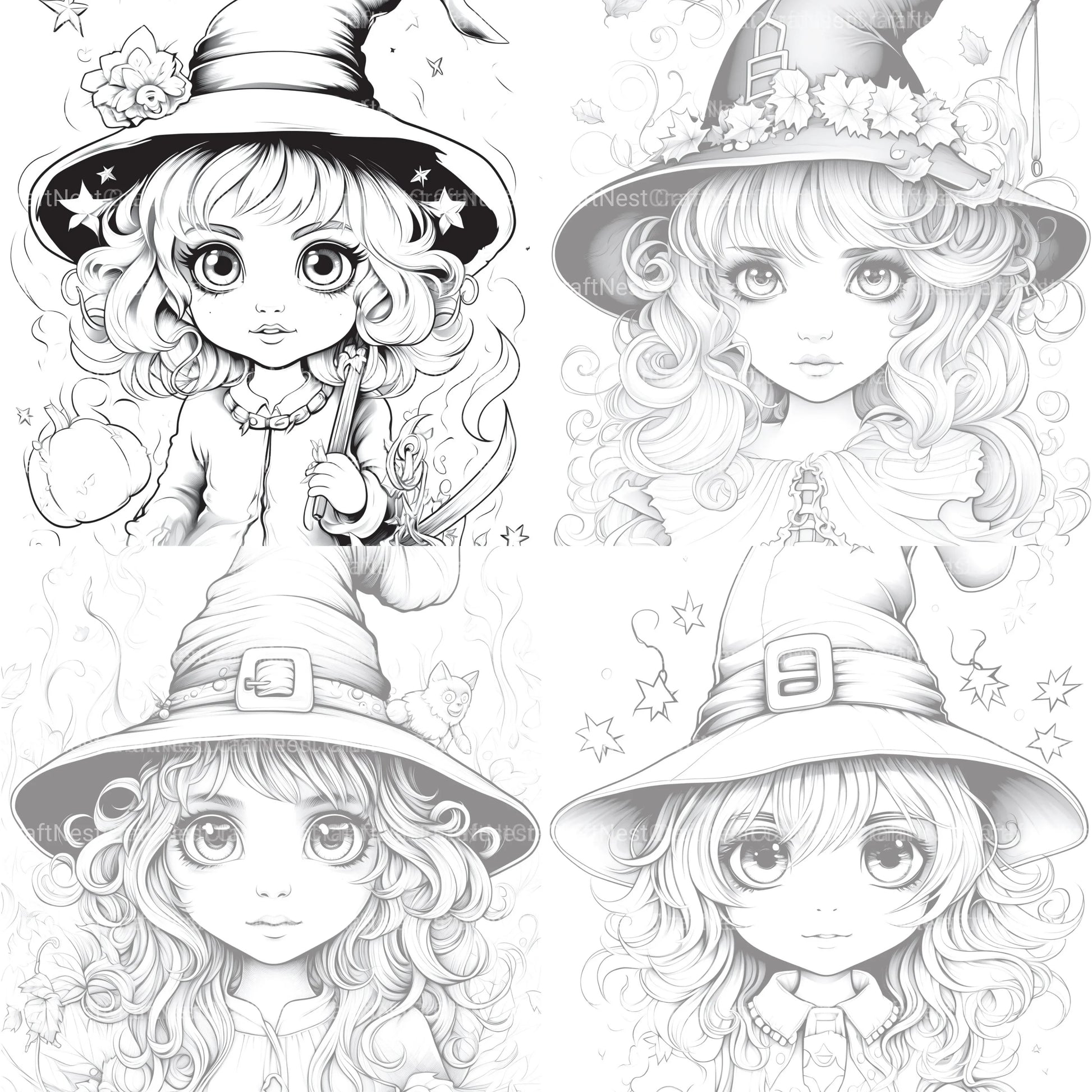 Cute Witch Coloring Book - CraftNest - Digital Crafting and Art