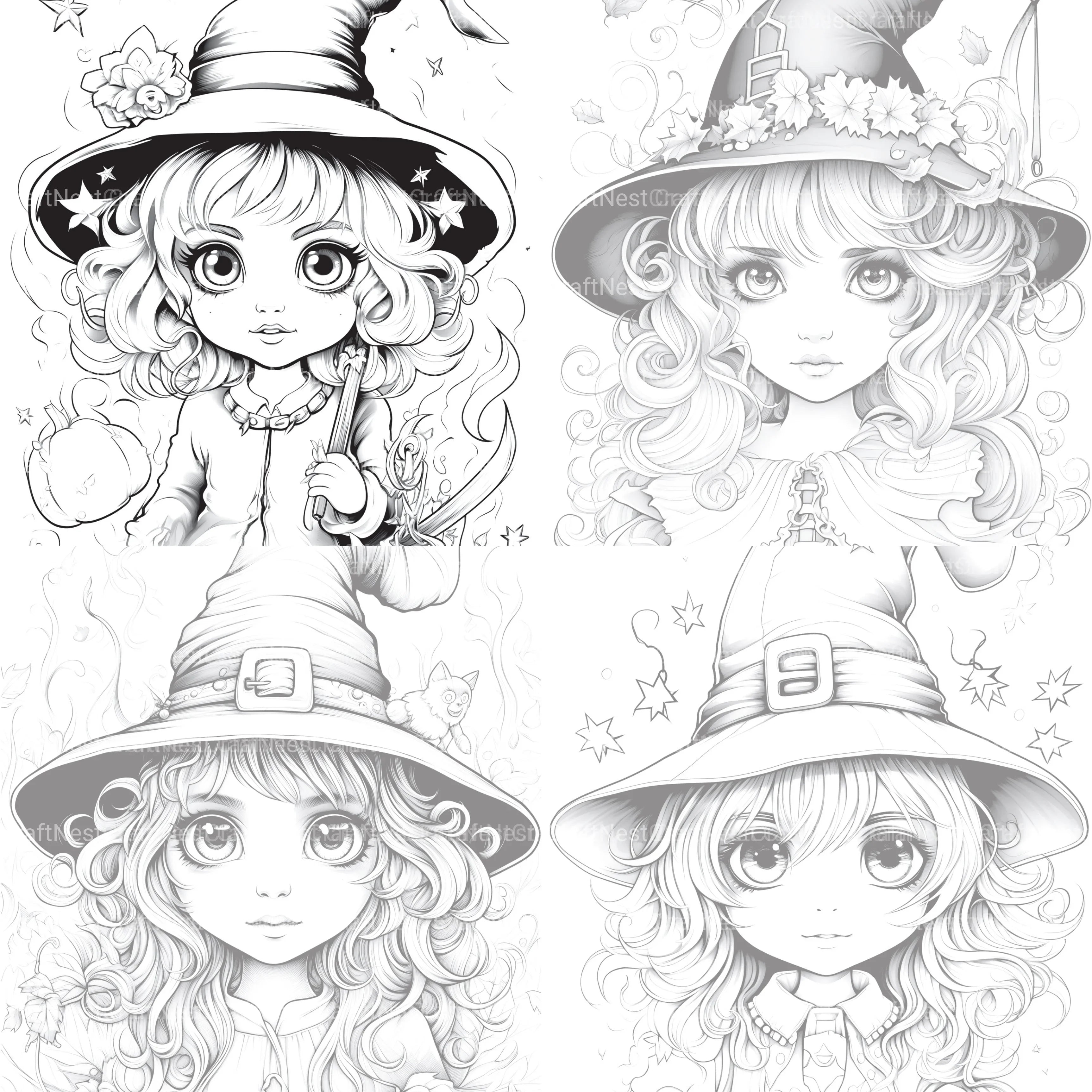 Cute Witch Coloring Book - CraftNest - Digital Crafting and Art