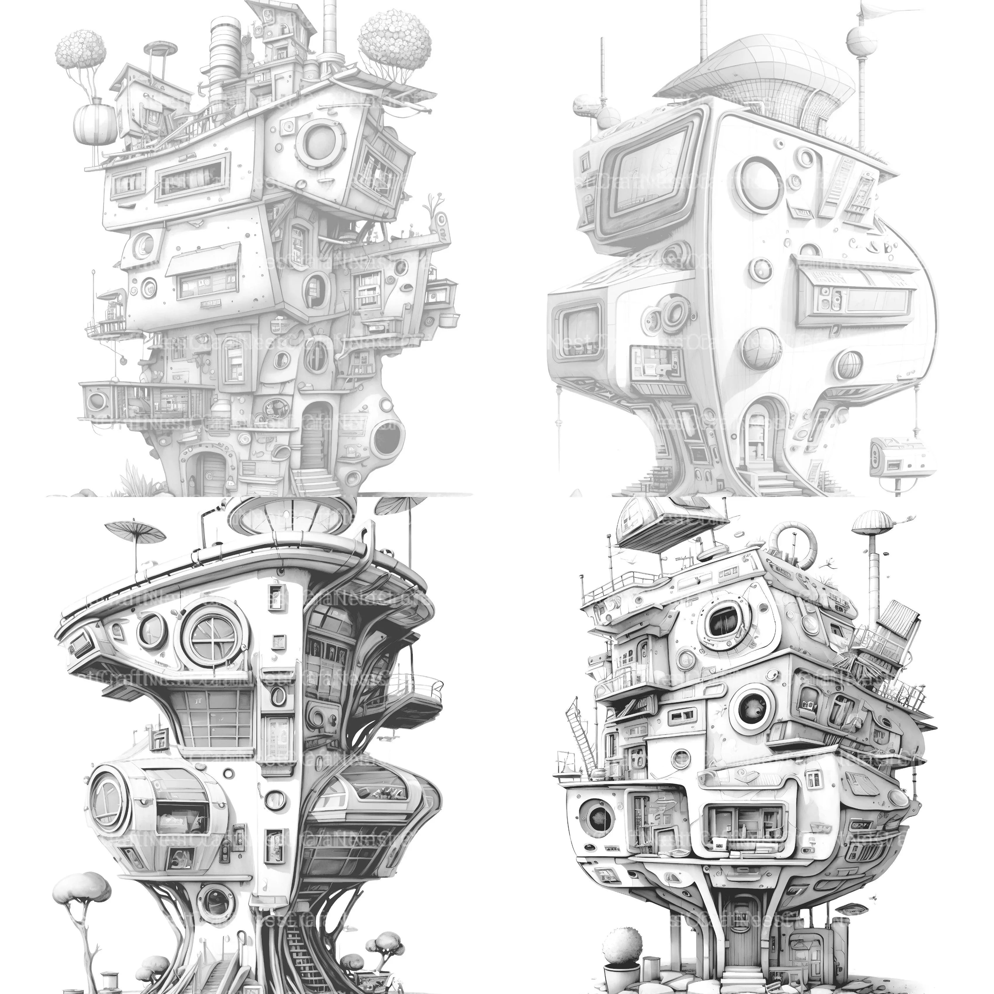 Futuristic Tiny House Coloring Book - CraftNest - Digital Crafting and Art