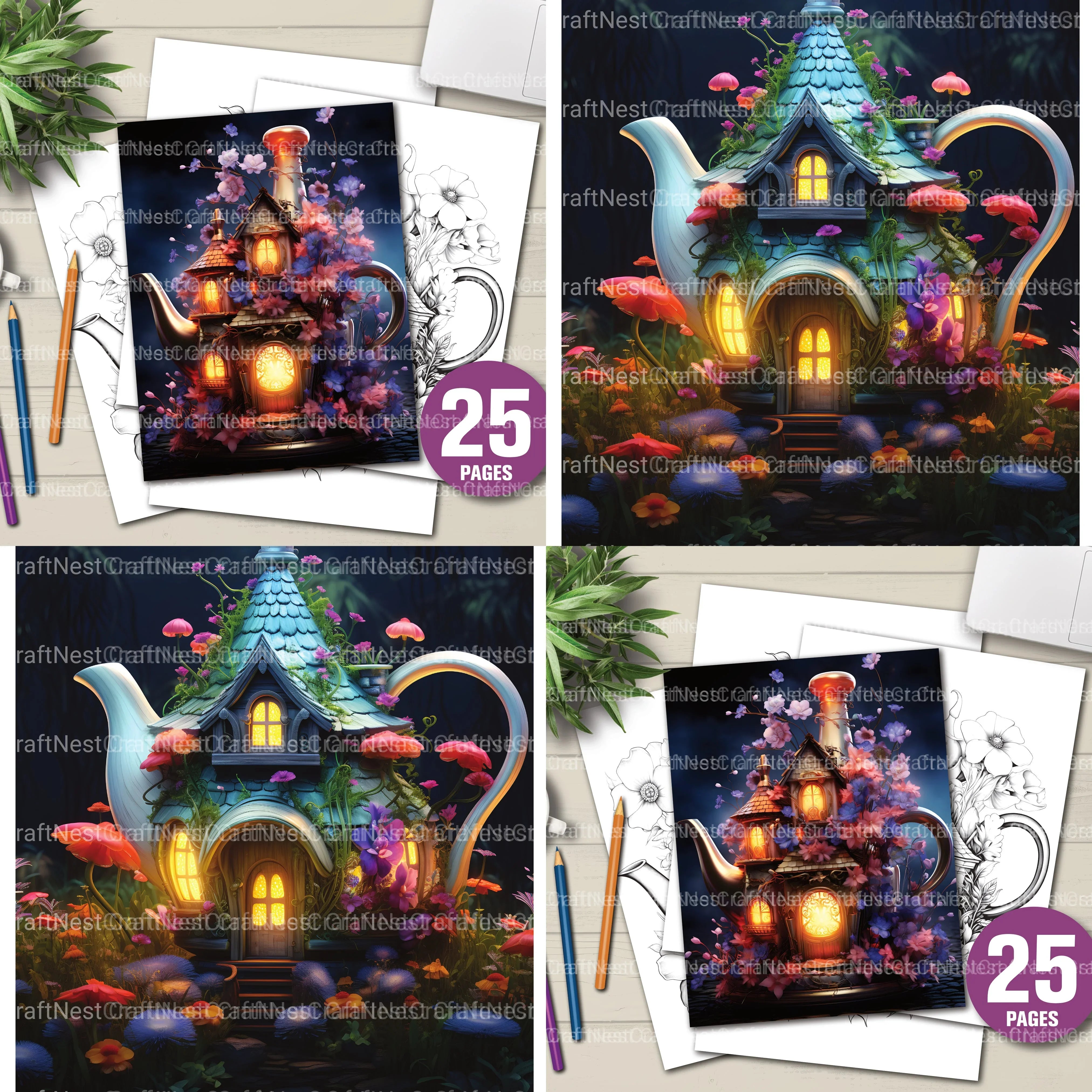 Teapot Fairy House Coloring Book