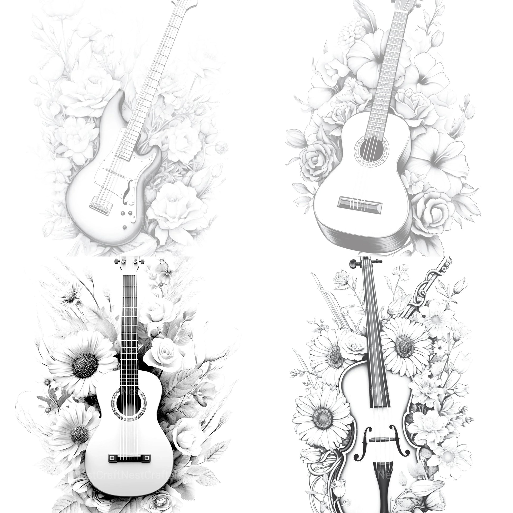 Flower Instrument Coloring Book - CraftNest - Digital Crafting and Art