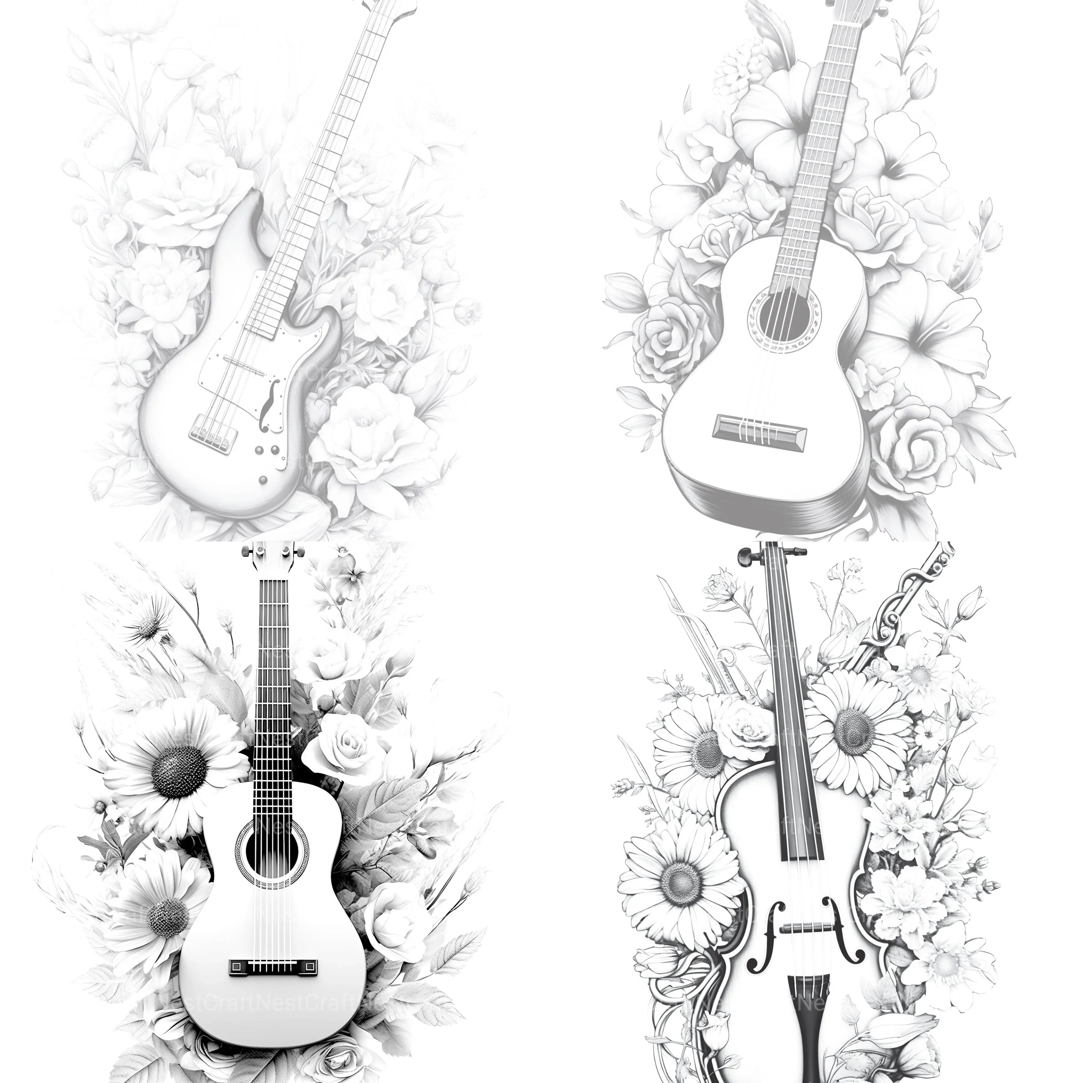 Flower Instrument Coloring Book - CraftNest - Digital Crafting and Art