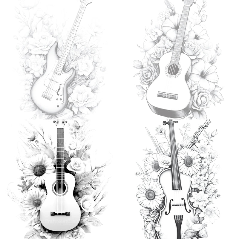 Flower Instrument Coloring Book - CraftNest - Digital Crafting and Art