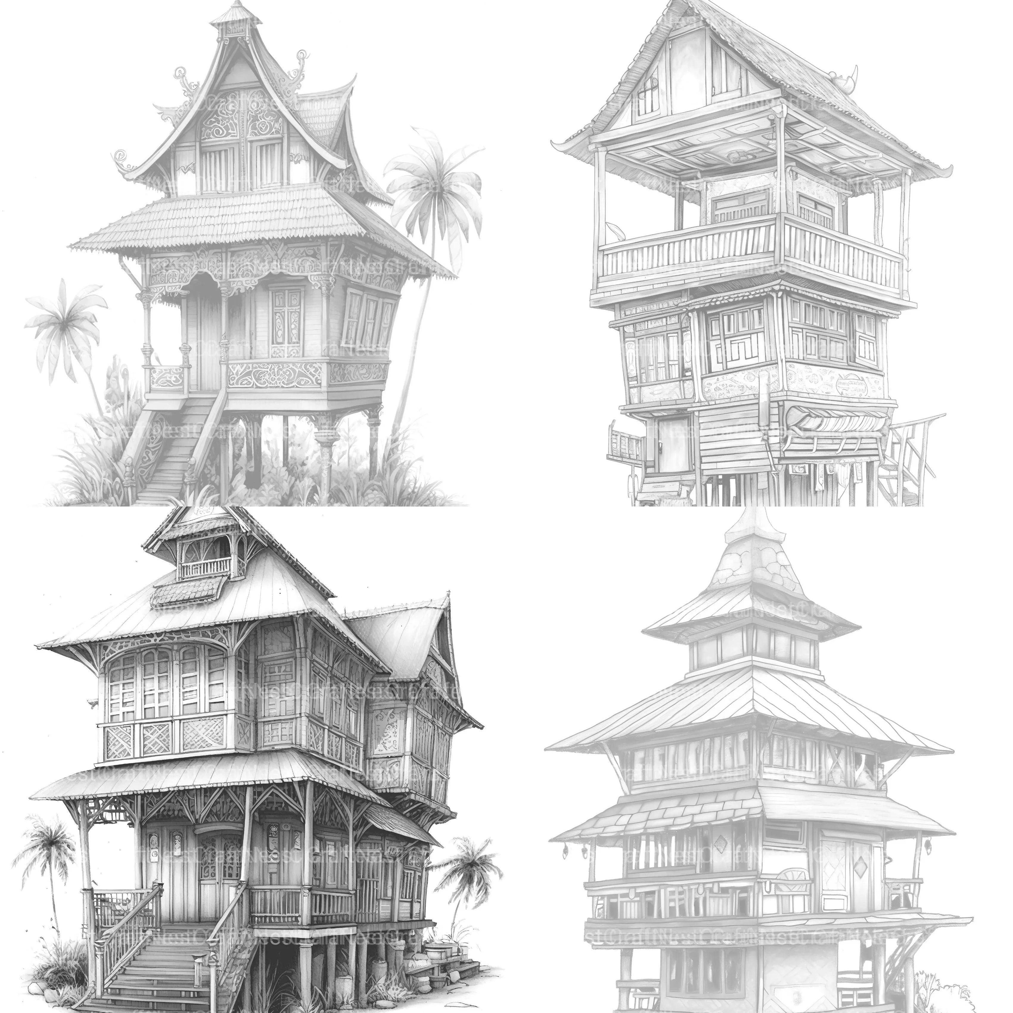 Indonesian Tiny House Coloring Book - CraftNest - Digital Crafting and Art