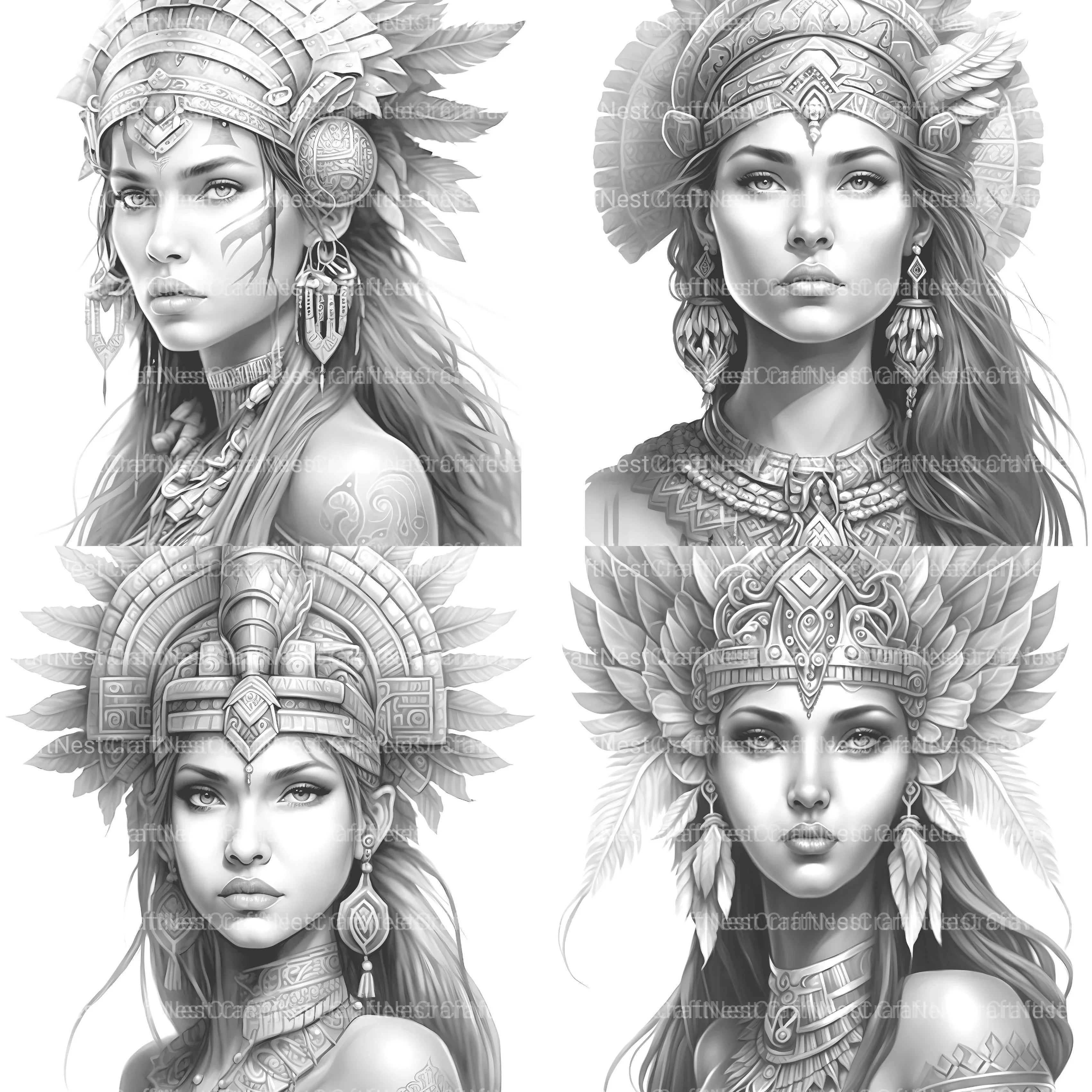 Aztec Women Coloring Book - CraftNest - Digital Crafting and Art