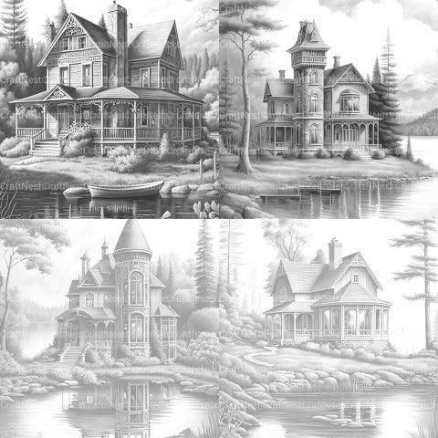 Lake Houses Coloring Book - CraftNest - Digital Crafting and Art