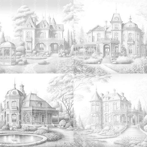 Luxury Villas Landscape Coloring Book - CraftNest - Digital Crafting and Art
