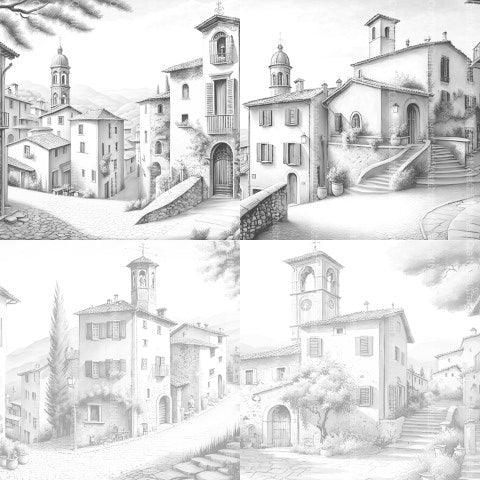 Italian Village Landscapes Coloring Book - CraftNest - Digital Crafting and Art