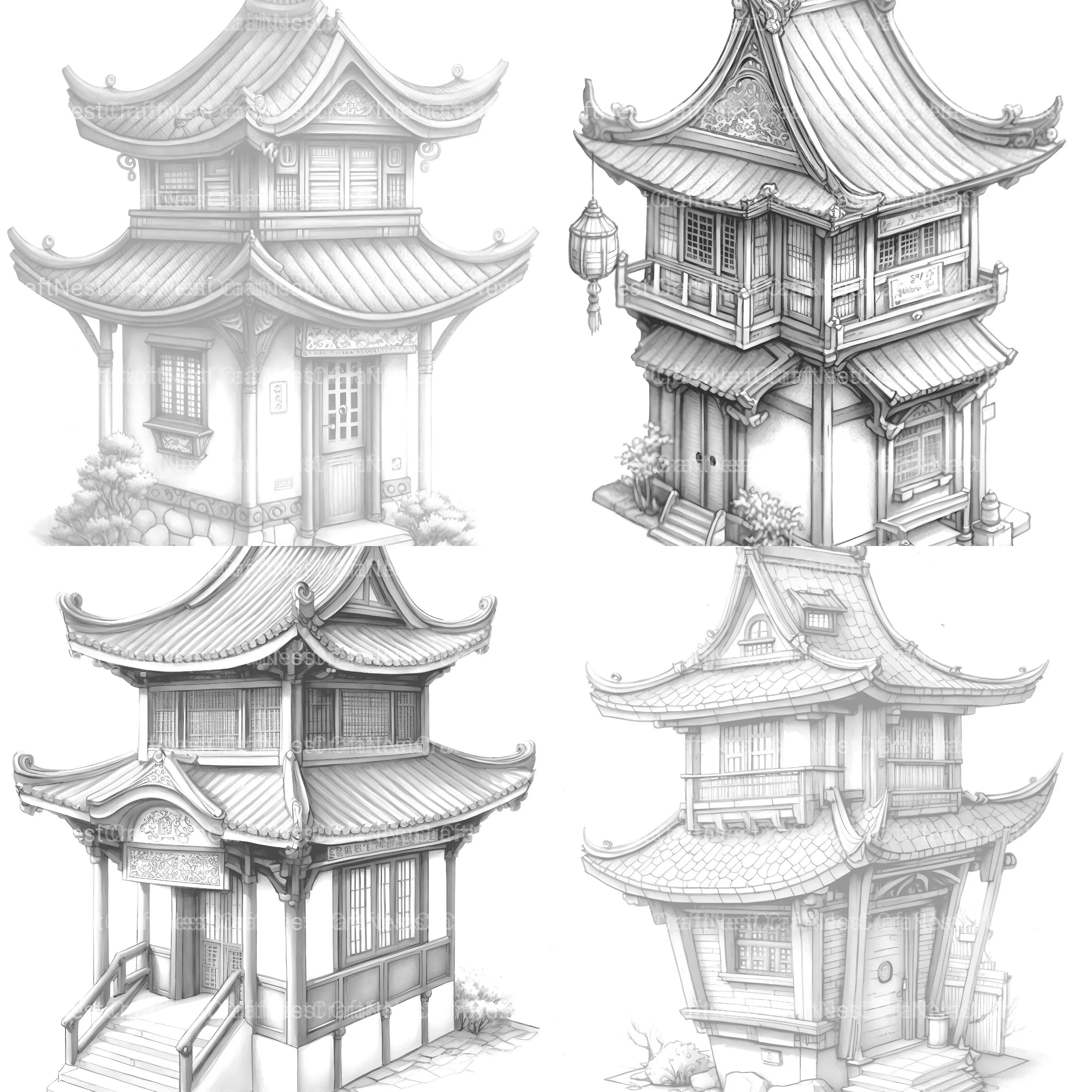 Chinese Tiny House Coloring Book - CraftNest - Digital Crafting and Art